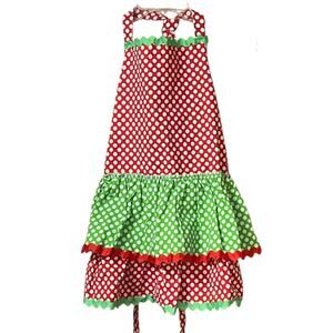 Women’s Polka Dot Apron Red Green Retro Style Adjustable Ties NWOT
